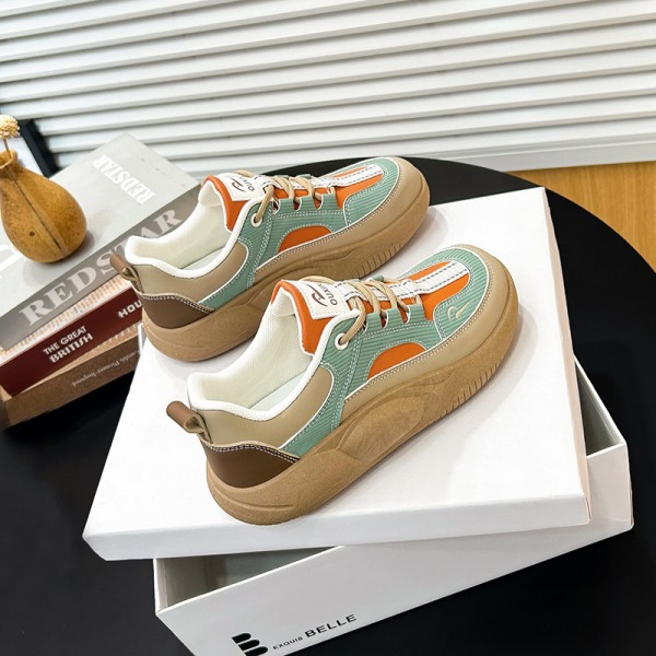 Women Fashion Platform Contrast Color Lace-Up Sneakers